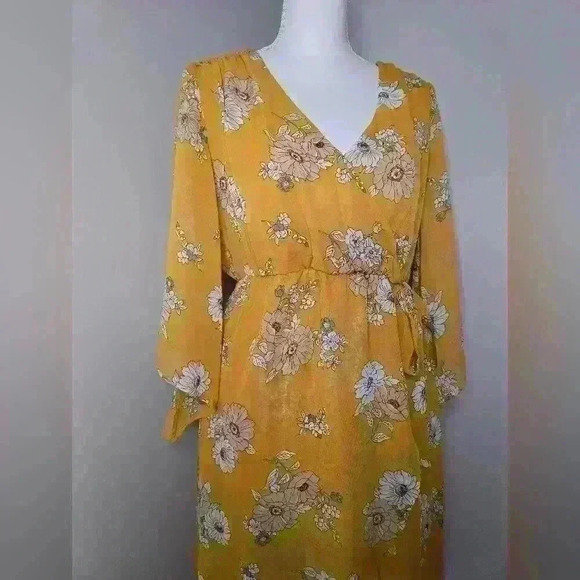 Floral High Low Mustard Flowy Dress - Picture 2 of 11